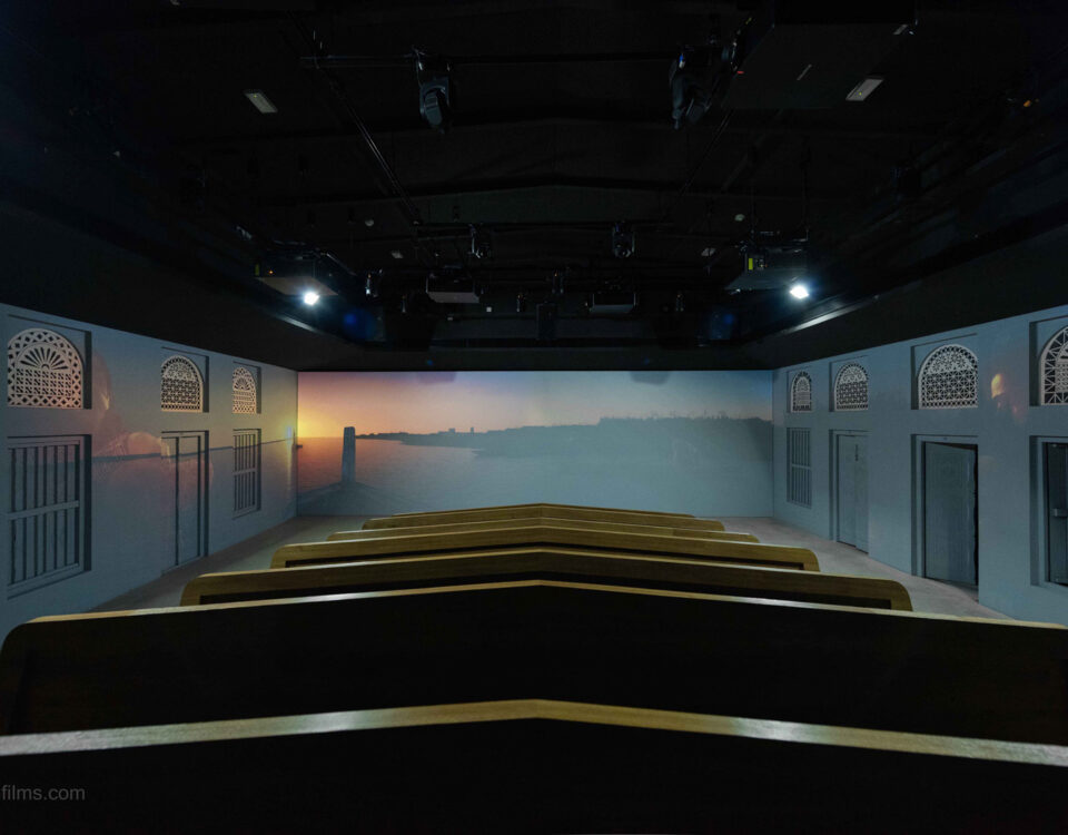 Modern auditorium interior in Dubai with contemporary architectural design, photographed by IBN Films