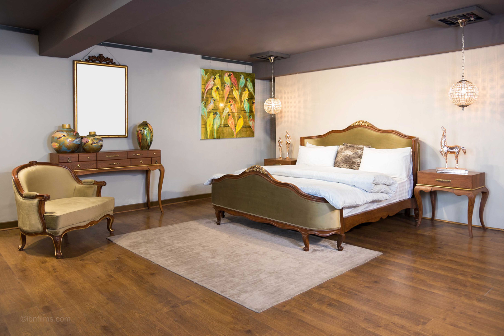 Modern bedroom interior in a Dubai residence, architectural interior photography by IBN Films