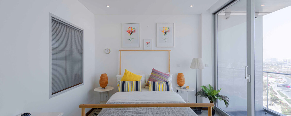 Modern single bedroom interior in a Dubai residence, architectural interior photography by IBN Films