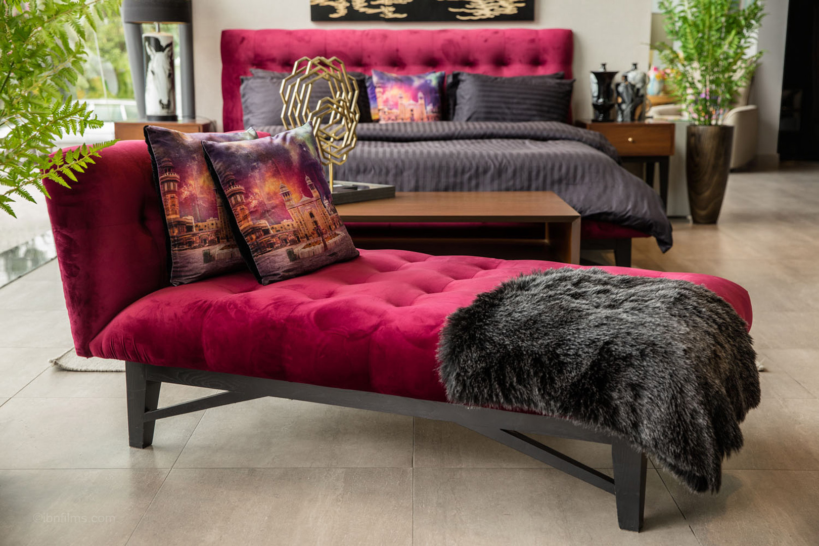 Modern sofa interior in a contemporary Dubai residence, architectural interior photography by IBN Films