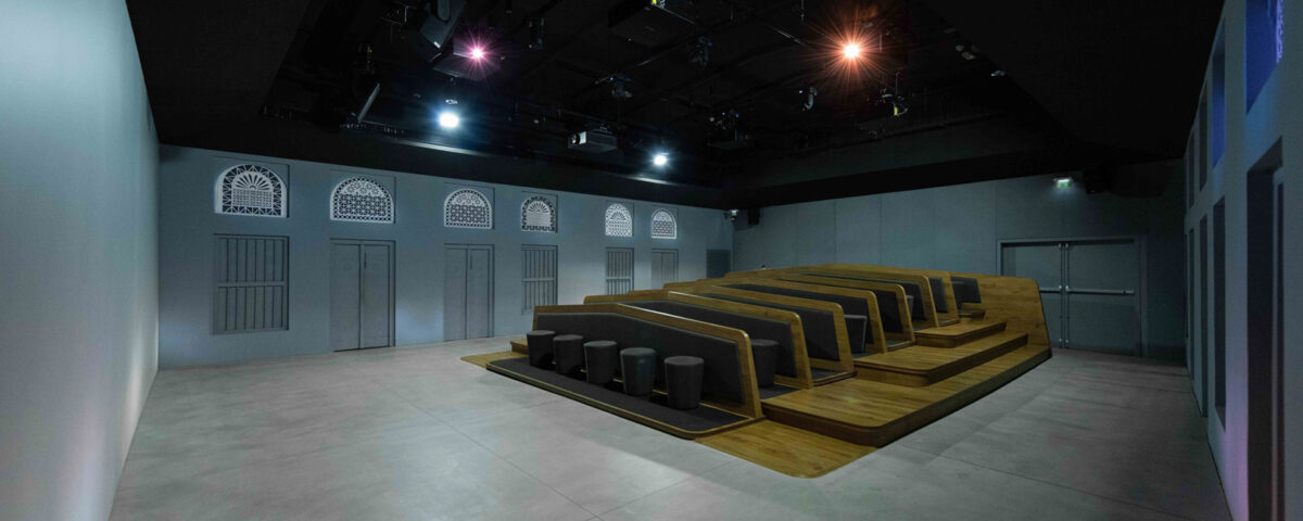 Modern auditorium interior in Dubai with contemporary architectural design, professional interior photography by IBN Films