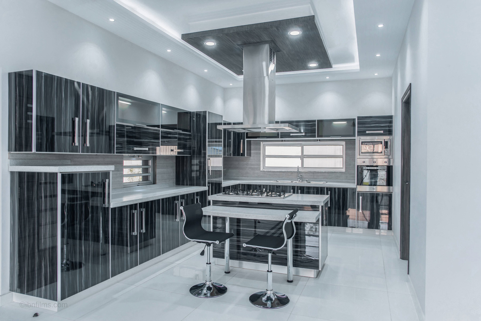 Modern kitchen interior in Dubai with contemporary design, photographed by IBN Films.