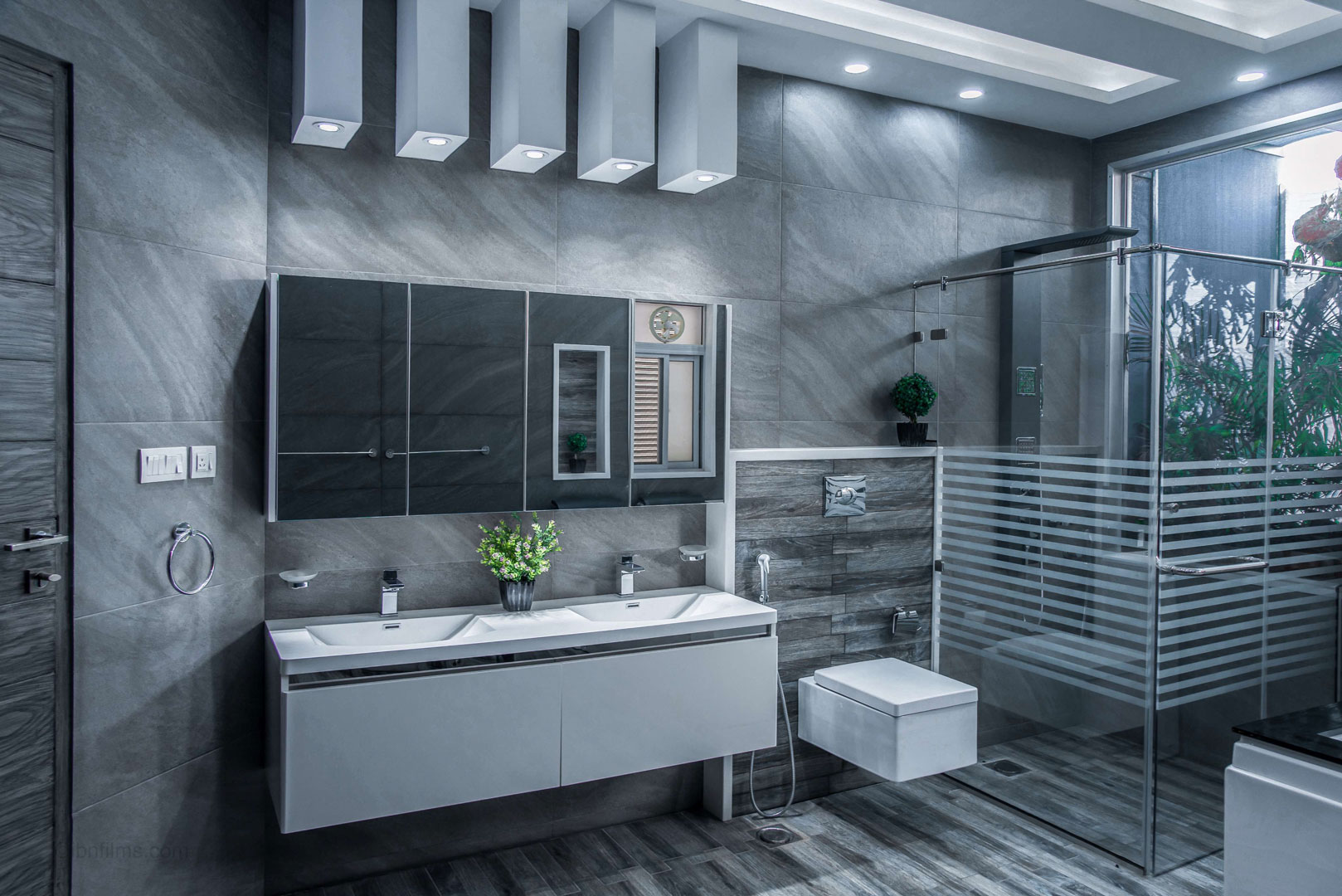 Modern bathroom interior in Dubai with contemporary design, photographed by IBN Films.