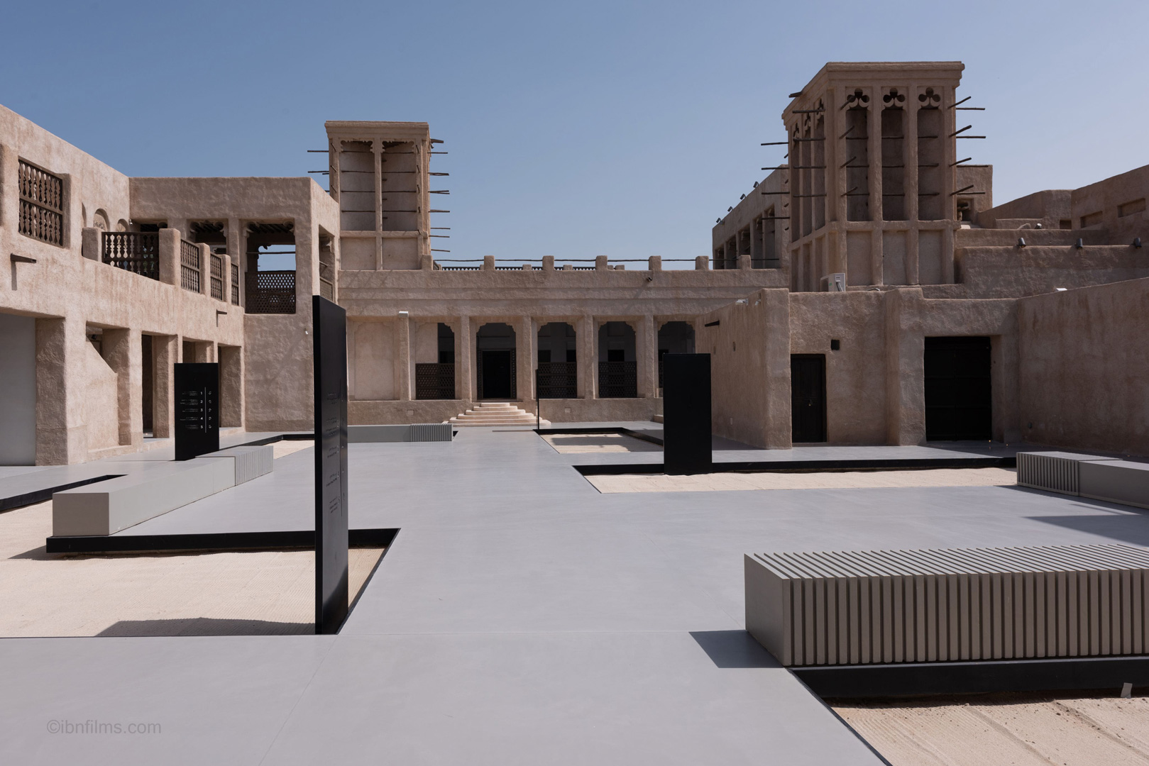 Outdoor architecture photography featuring a modern designed space with clean geometry in Dubai