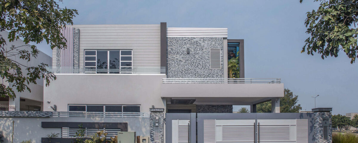 Modern villa outdoor architecture photography highlighting clean lines and contemporary design in Dubai