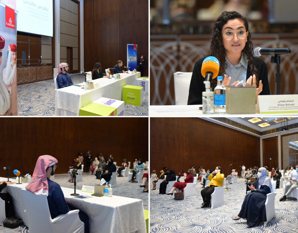 Corporate event photography showing executive interaction during a professional business event in Dubai.