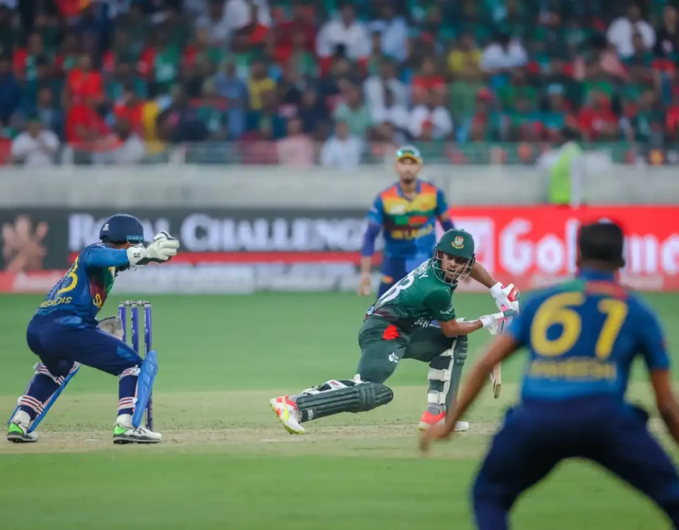 Cricket players captured in dynamic action during a match in Dubai, UAE, photographed by IBN Films