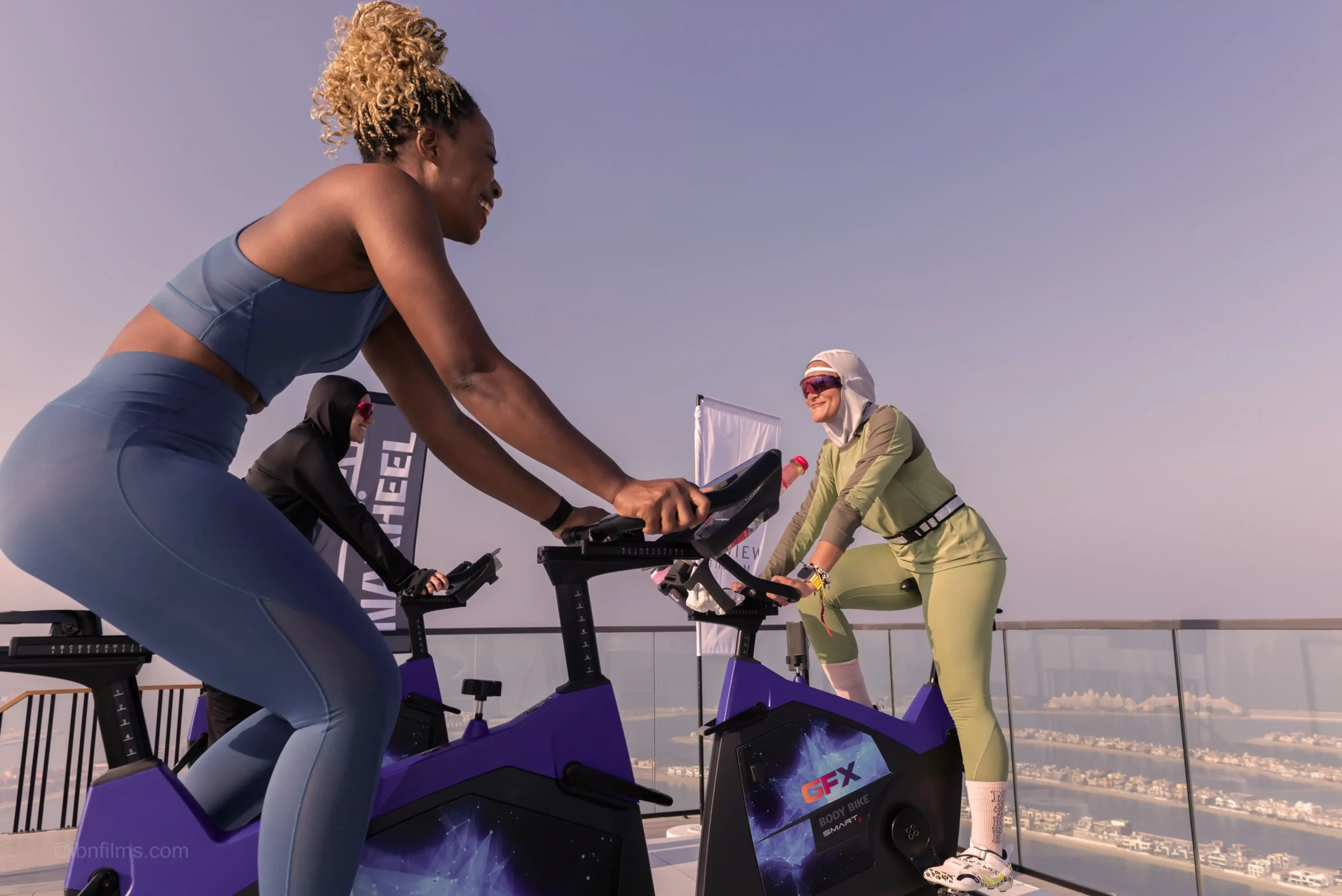 Cyclists training on a professional cycling track in Dubai, UAE, captured during a cycling training session by IBN Films