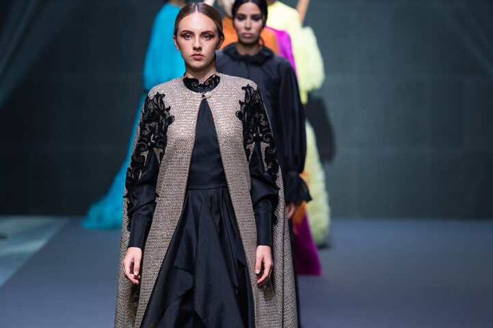 Dark couture fashion show in Dubai UAE showcasing dramatic designer outfits and bold runway aesthetics