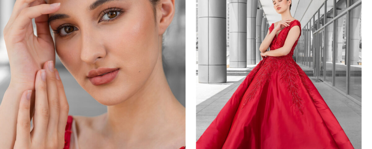 Fashion beauty portrait photography in Dubai highlighting flawless makeup, elegant styling, and refined facial expressions