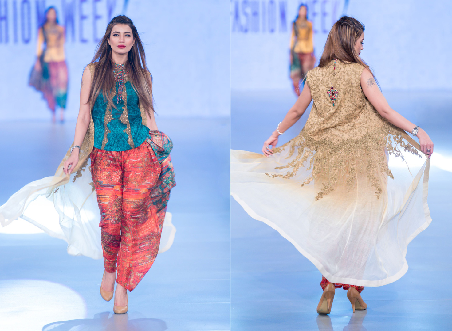 Fashion runway photography in Dubai UAE showcasing professional models, designer outfits, and luxury runway style