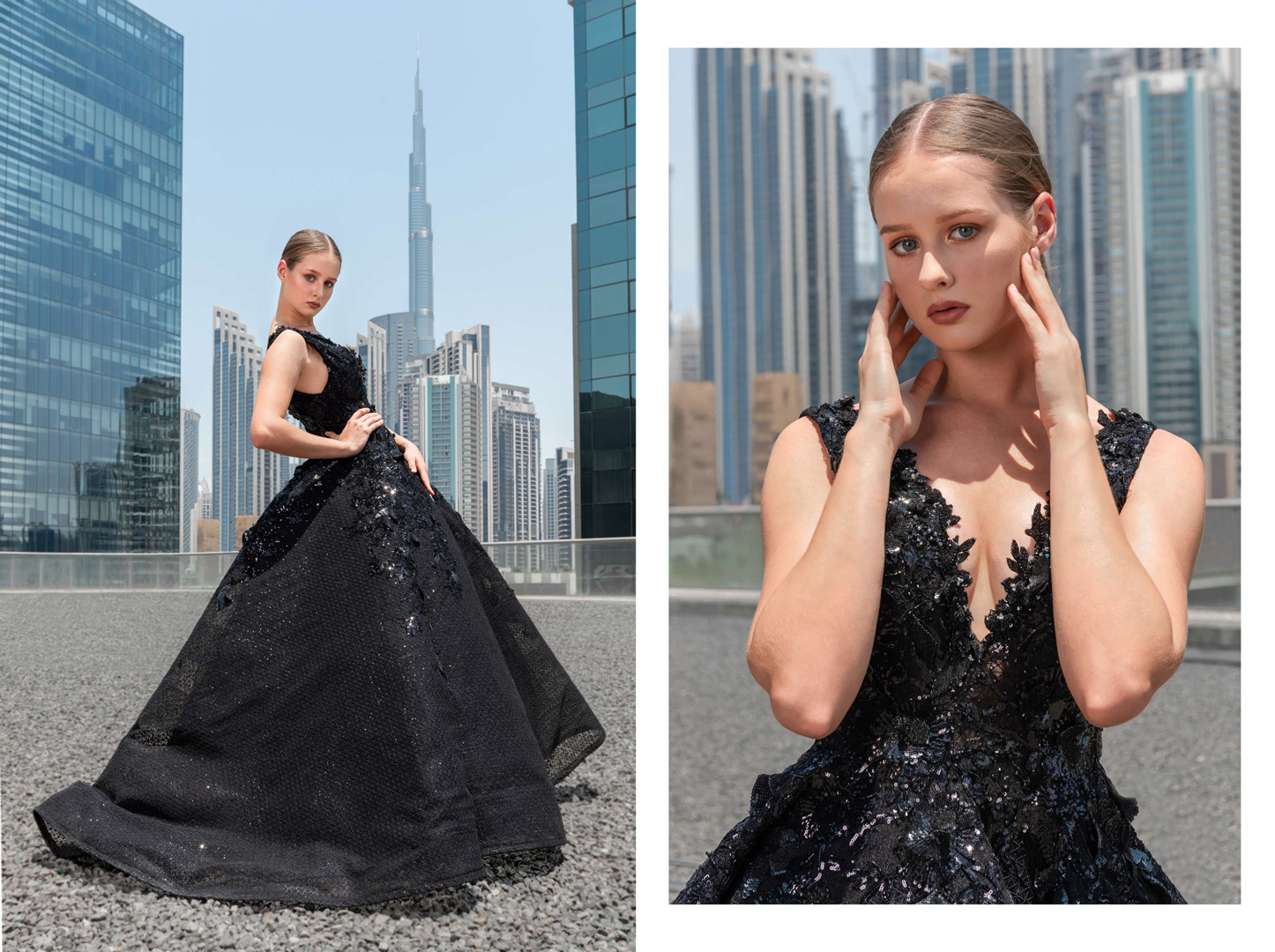 High fashion editorial photography in Dubai showcasing avant-garde styling and luxury fashion aesthetics