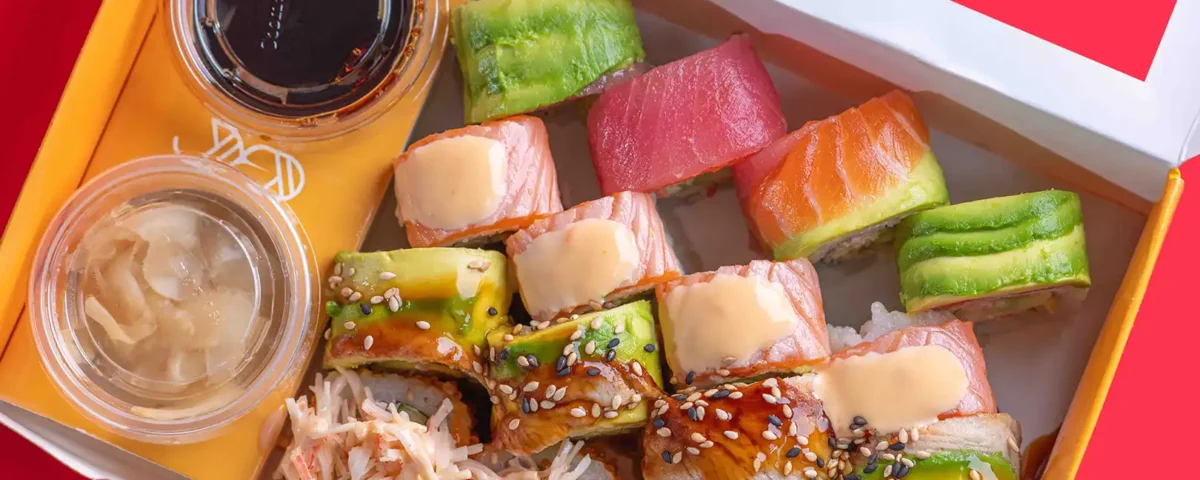 Japanese sushi box presentation styled for professional food photography in Dubai, captured by IBN Films.