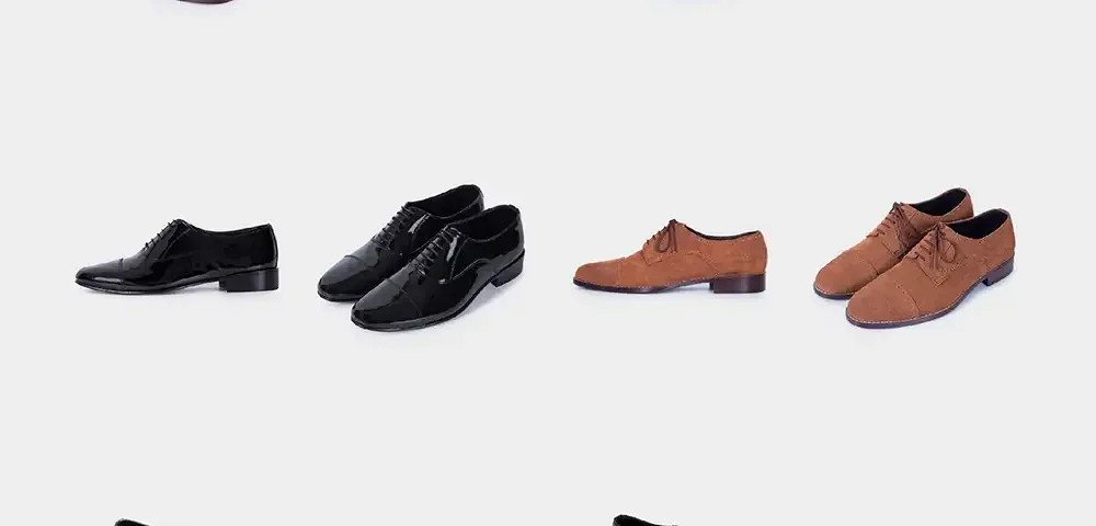 A professional catalog photograph of premium men's formal leather shoes captured by IBN FILMS.