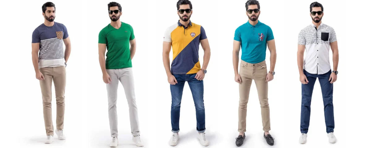 A visually appealing retail display showcasing a stylish men's clothing collection in a modern store environment, photographed by IBN FILMS.