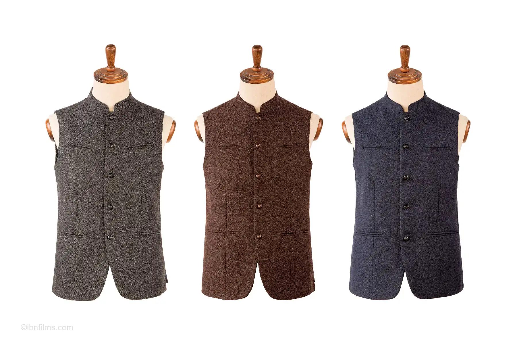 Professional commercial photography of a premium menswear waistcoat and vest collection by IBN FILMS.