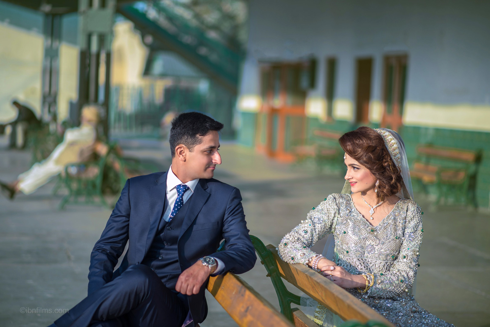 Post-wedding shoot photography capturing a newlywed couple in a romantic setting in Dubai.