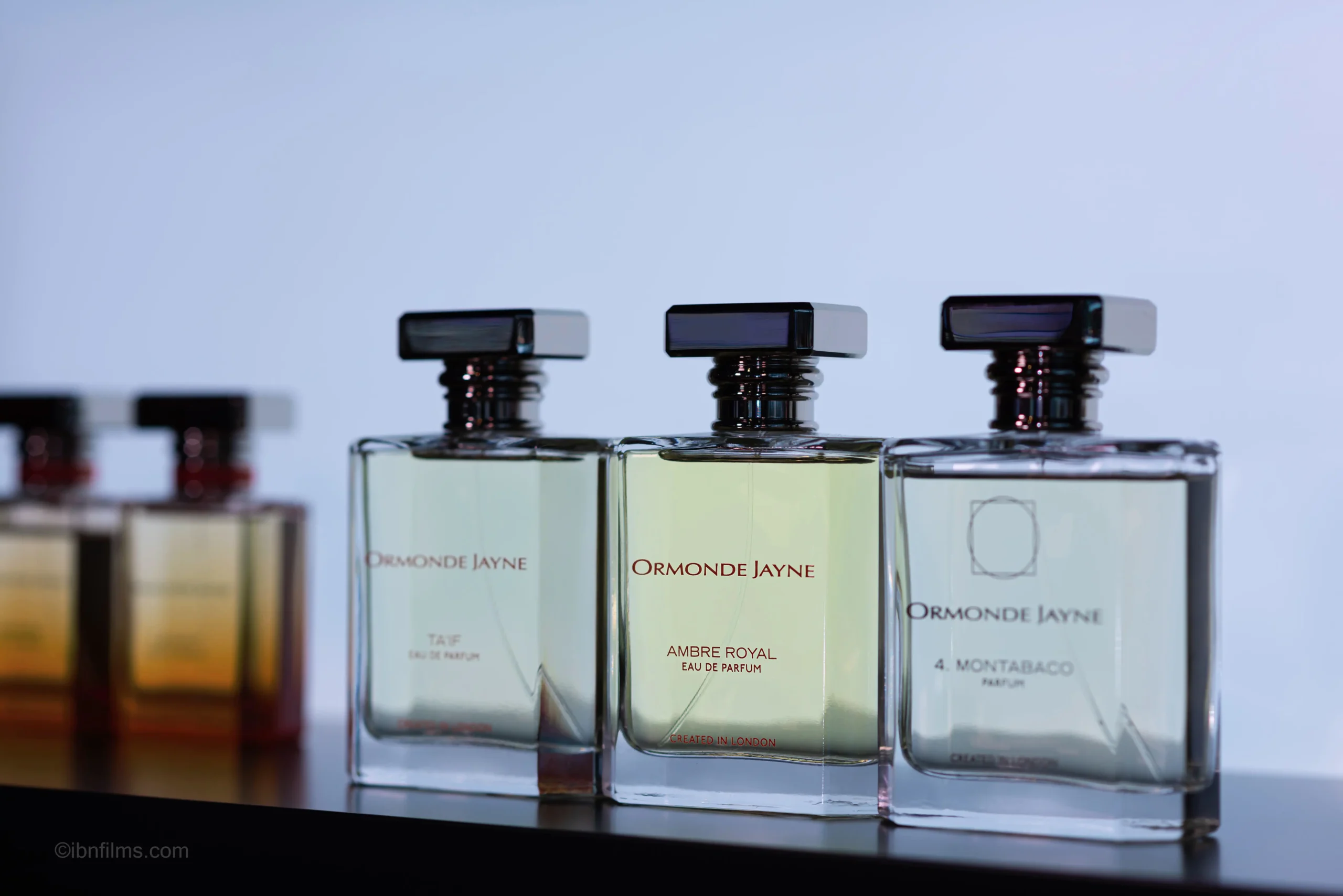 Premium clear glass perfume bottles professional product photography by IBNFilms