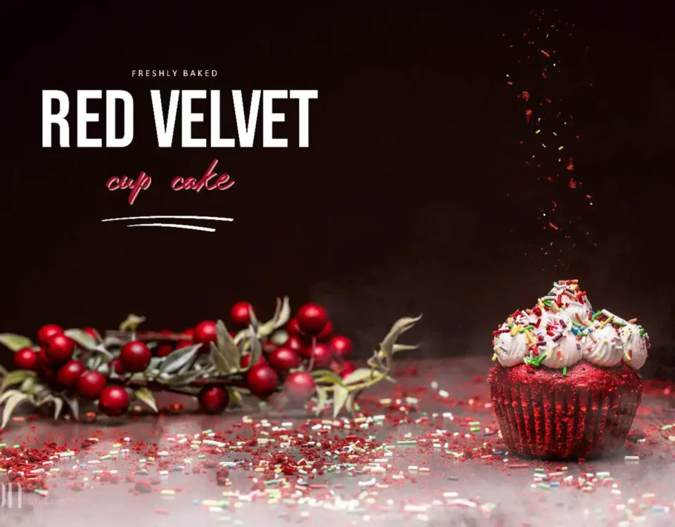 Red velvet dessert styled for professional food photography in Dubai, captured by IBN Films.