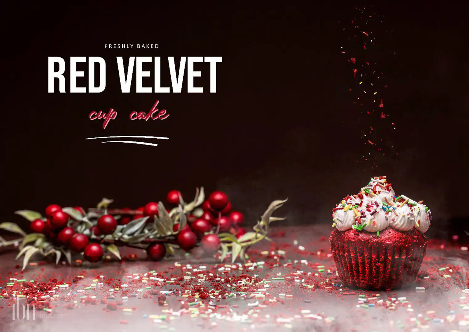 Red velvet dessert styled for professional food photography in Dubai, captured by IBN Films.