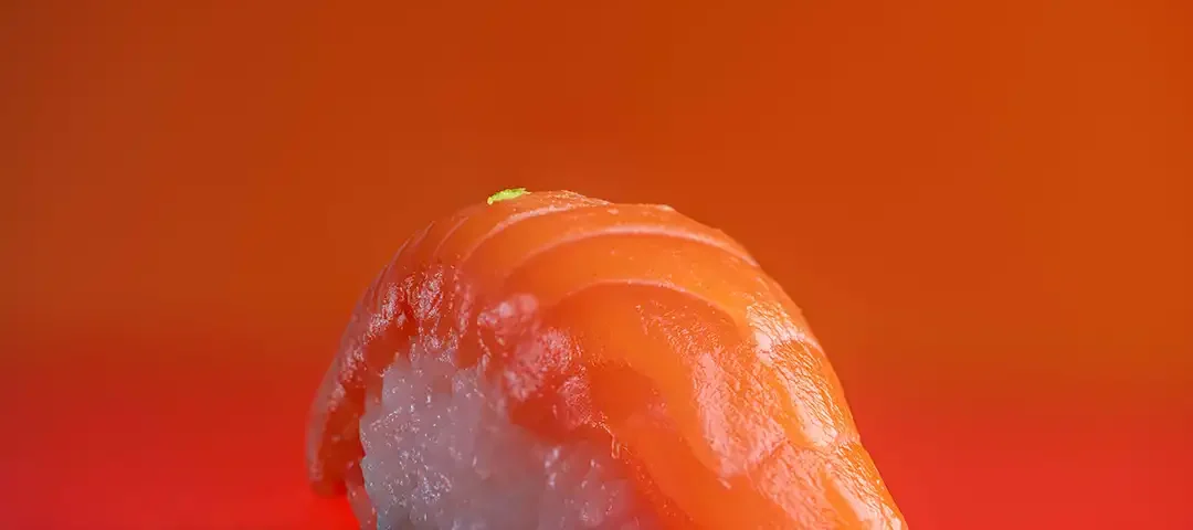 Close-up of fresh sushi piece styled for food photography in Dubai, captured by IBN Films.